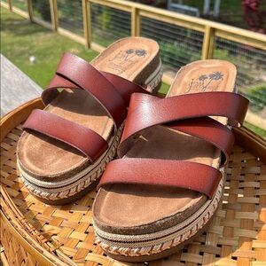 Jellypop Chestnut Crisscross Platform Slide Sandals